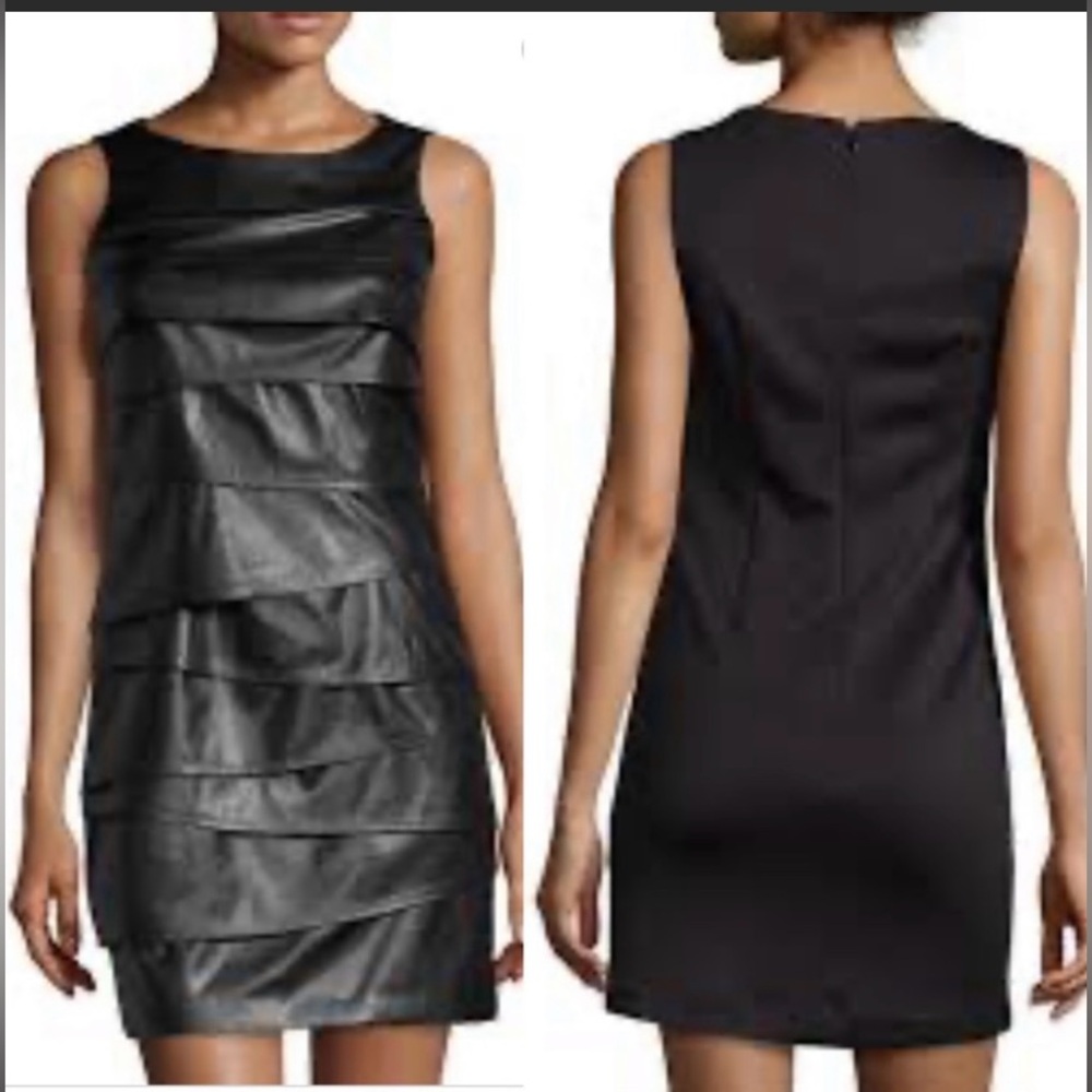 NWT Vakko Sport Faux Leather Sleeveless Dress w Pockets Black size Small